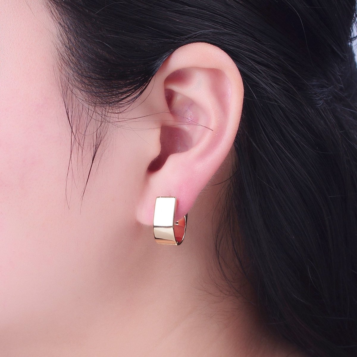 24K Gold Filled Minimalist Geometric Thick Huggie Hoops Earrings P-313