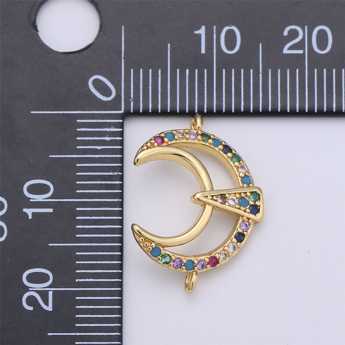 24k gold filled Moon Connector Rainbow Micro Pave Crescent Moon Charm Connector for Bracelet Necklace Earring Component F-332