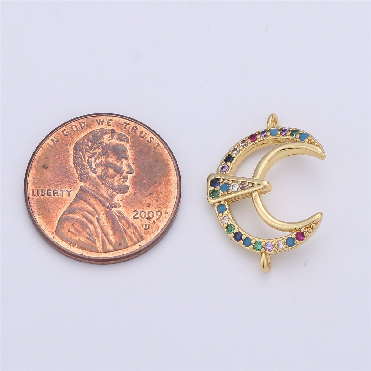 24k gold filled Moon Connector Rainbow Micro Pave Crescent Moon Charm Connector for Bracelet Necklace Earring Component F-332