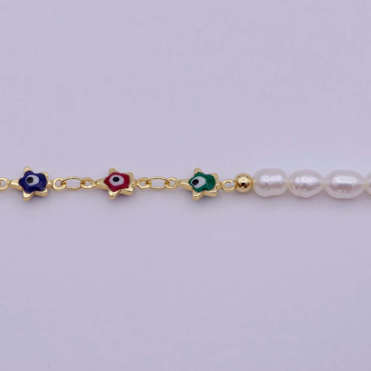 24K Gold Filled Multi Color Evil Eye Chain Necklace with Pearl Bead Layer For Wholesale Jewelry Making Supplies | WA-673 Clearance Pricing