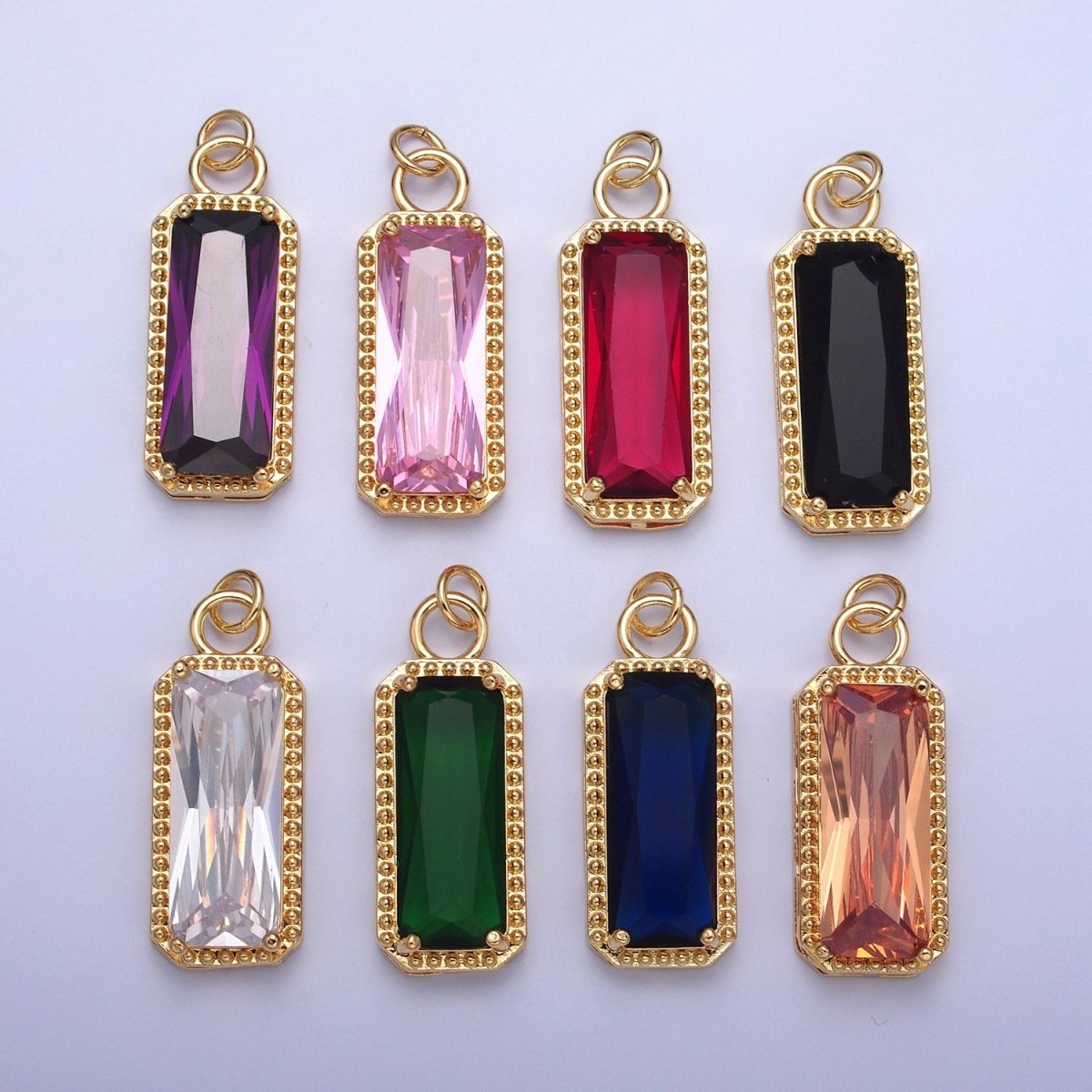 24K Gold Filled Multicolor Baguette Cubic Zirconia Beaded Charm For Jewelry Making X042-X049