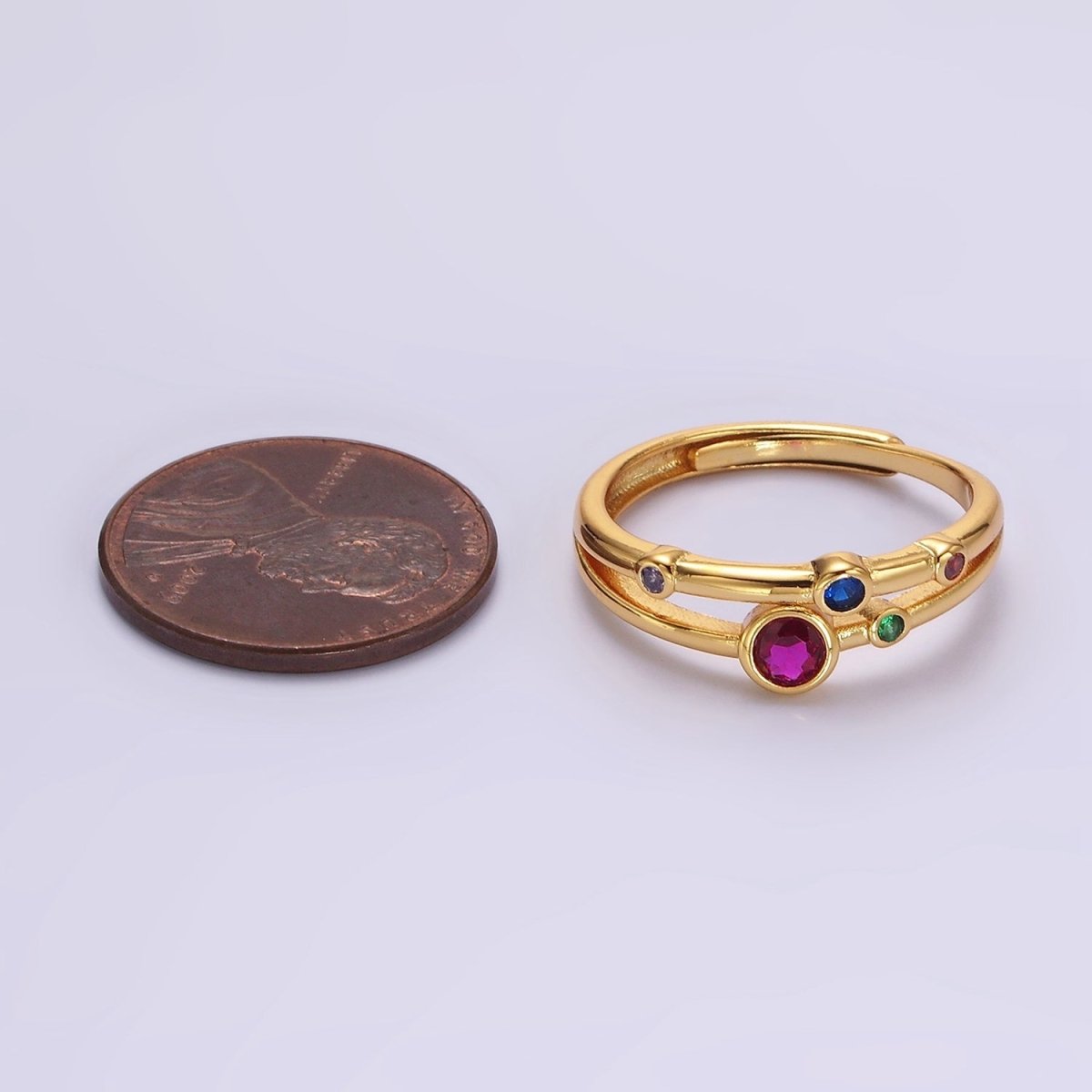 24K Gold Filled Multicolor CZ Dotted Double Band Adjustable Ring in Gold & Silver | O-615 O-616