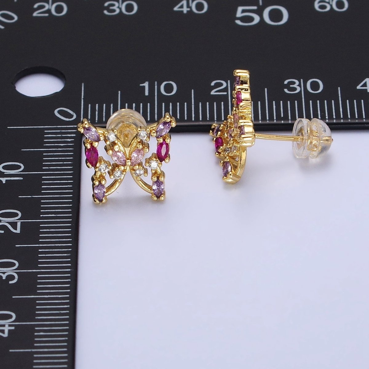 24K Gold Filled Multicolor Marquise CZ Butterfly Mariposa Stud Earrings in Gold & Silver | AB619 AB620