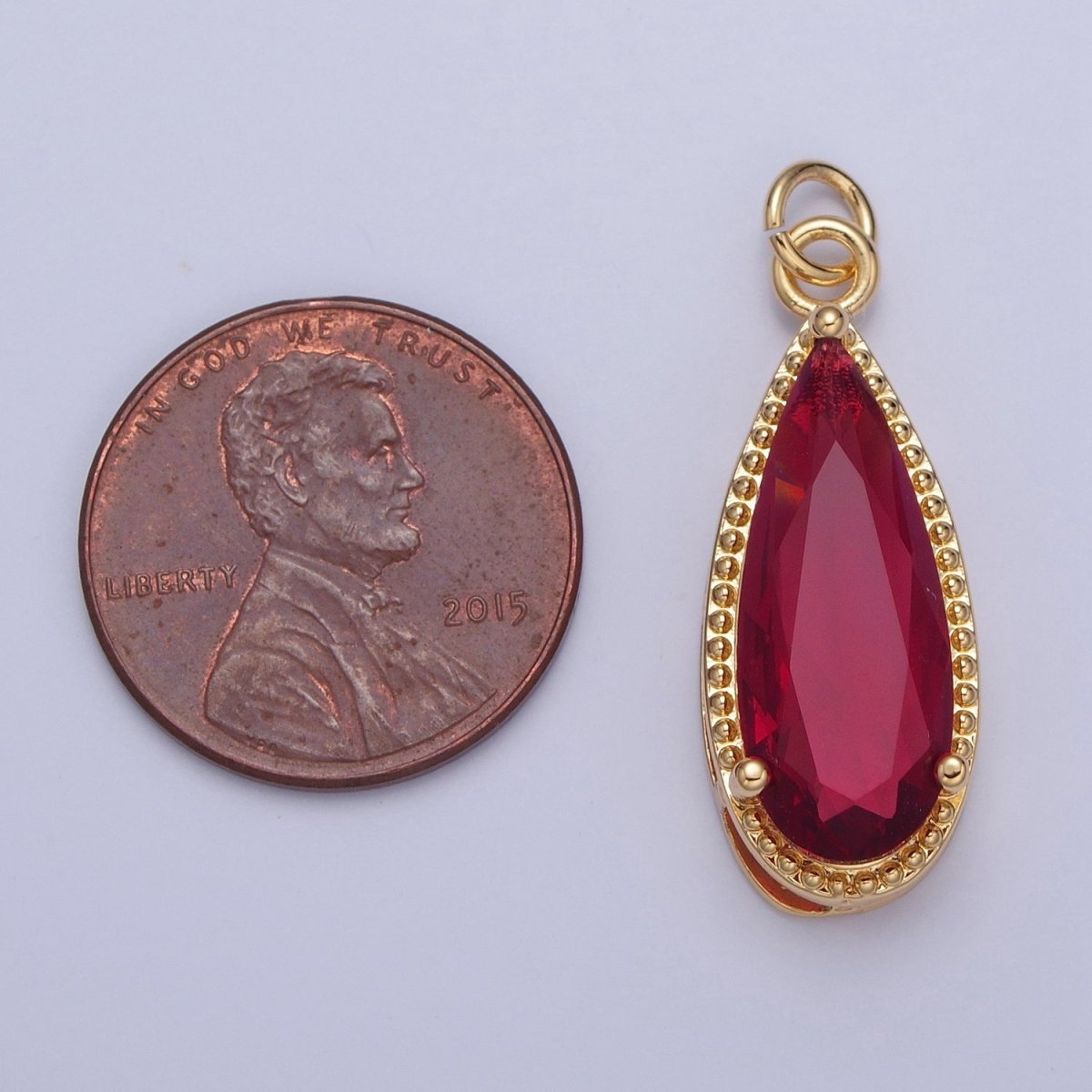 24K Gold Filled Multicolor Teardrop Cubic Zirconia Beaded Charm For Jewelry Making X-050-X-057