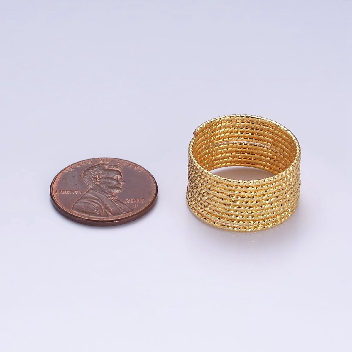 24K Gold Filled Multifaceted Line-Textured Wide Multiple Wide Band Ray Ring | O-612