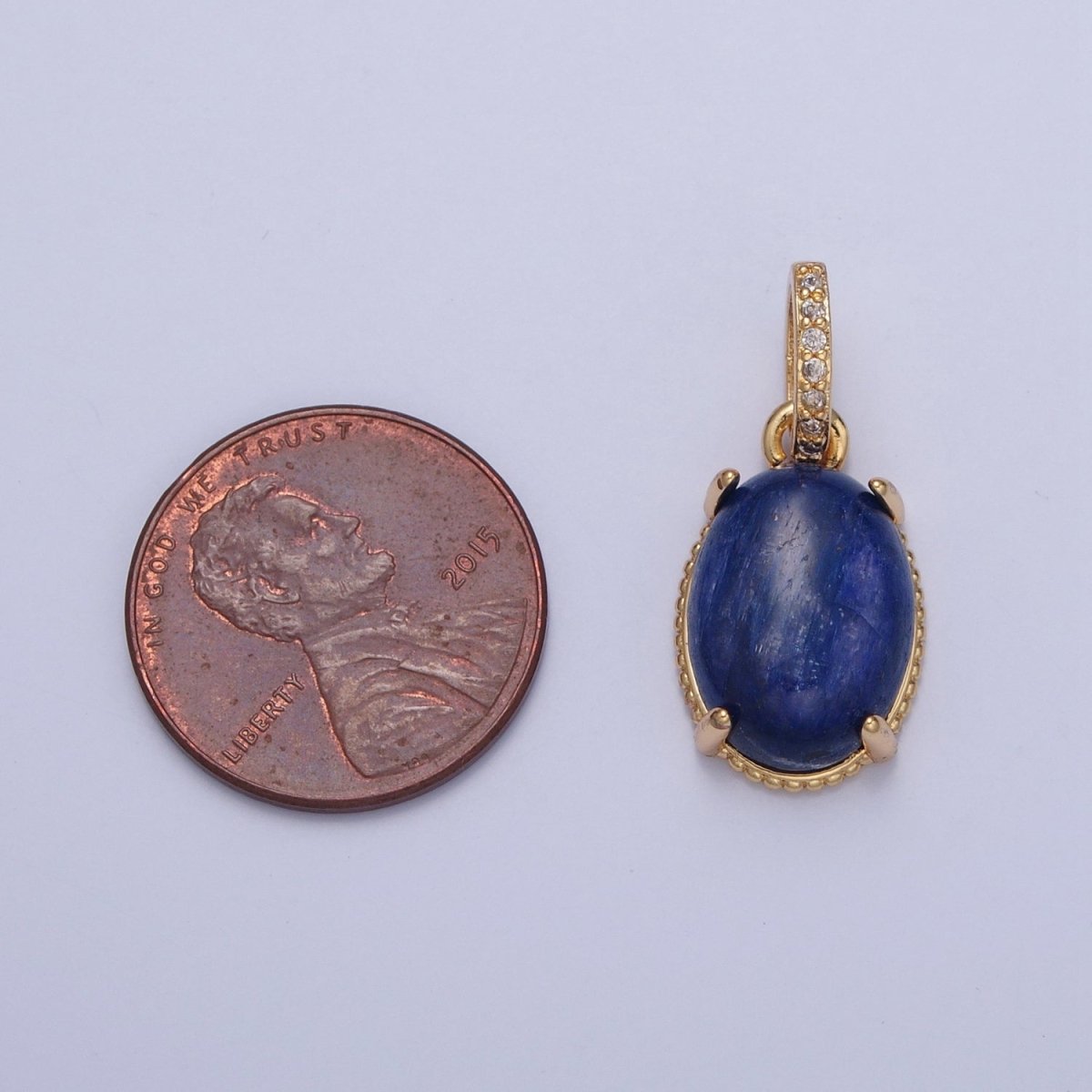 24K Gold Filled Natural Blue Lapiz Pendant, Micro Pave CZ Oval Pendant For Necklace Making H-378