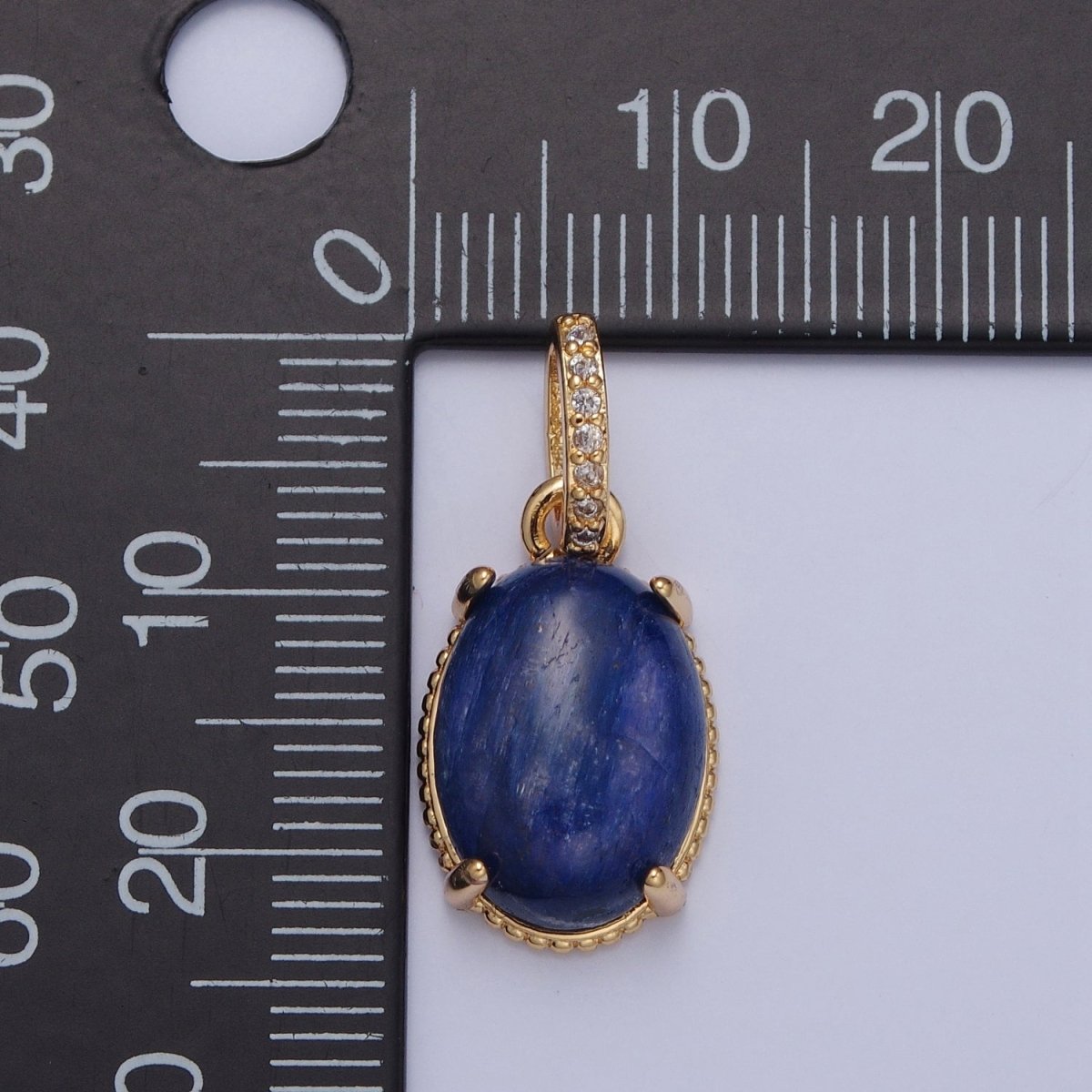 24K Gold Filled Natural Blue Lapiz Pendant, Micro Pave CZ Oval Pendant For Necklace Making H-378