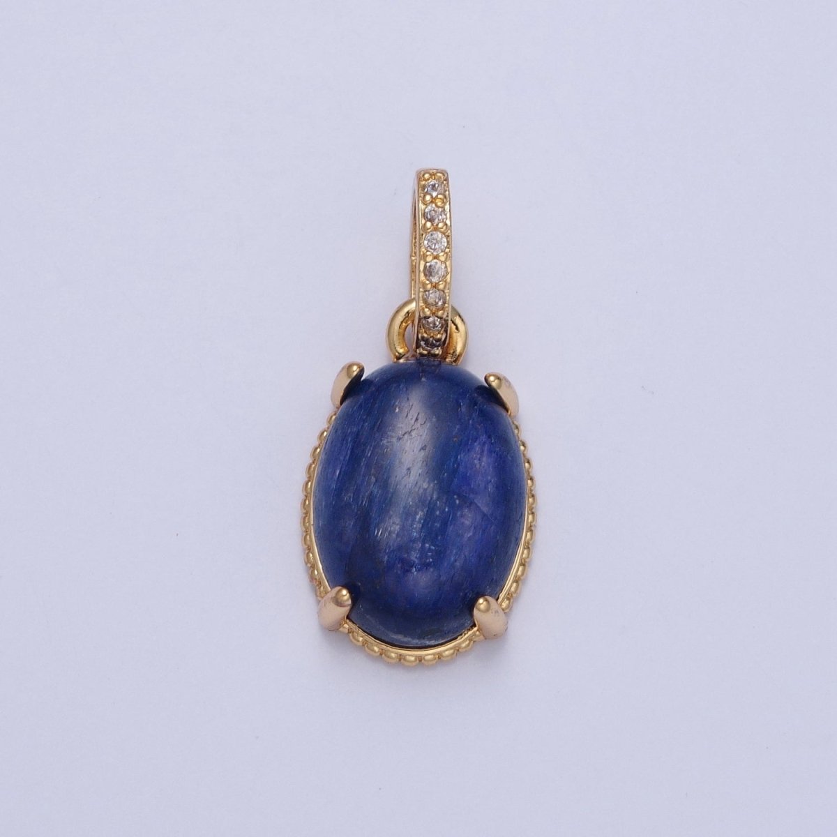 24K Gold Filled Natural Blue Lapiz Pendant, Micro Pave CZ Oval Pendant For Necklace Making H-378