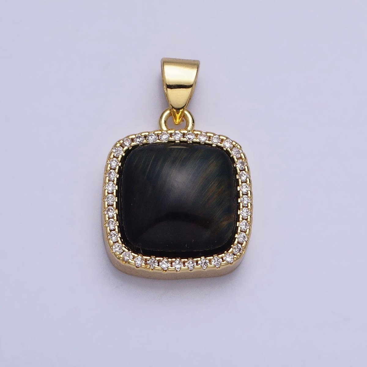 24K Gold Filled Natural Stone Labradorite, Rose Quartz, Amethyst, Amazonite, Aventurine Tiger Eye Square Pendant with CZ Stone | AA262 - AA269