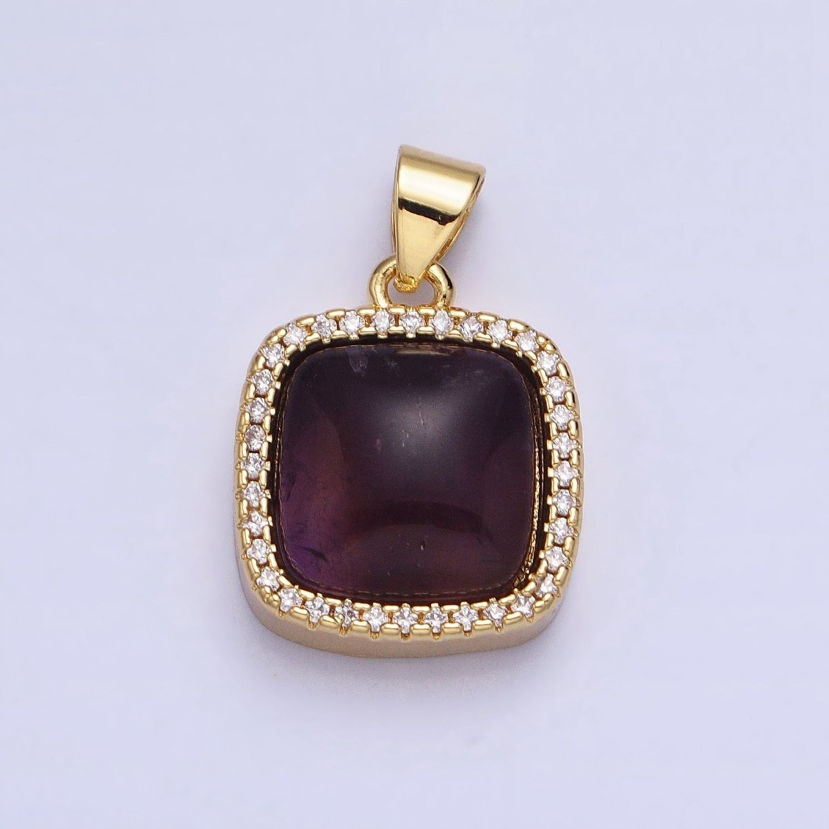 24K Gold Filled Natural Stone Labradorite, Rose Quartz, Amethyst, Amazonite, Aventurine Tiger Eye Square Pendant with CZ Stone | AA262 - AA269