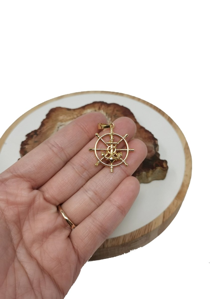 24k Gold Filled Nautical Pendant Gold Ship Wheel Charms Nautical Jewelry I-284