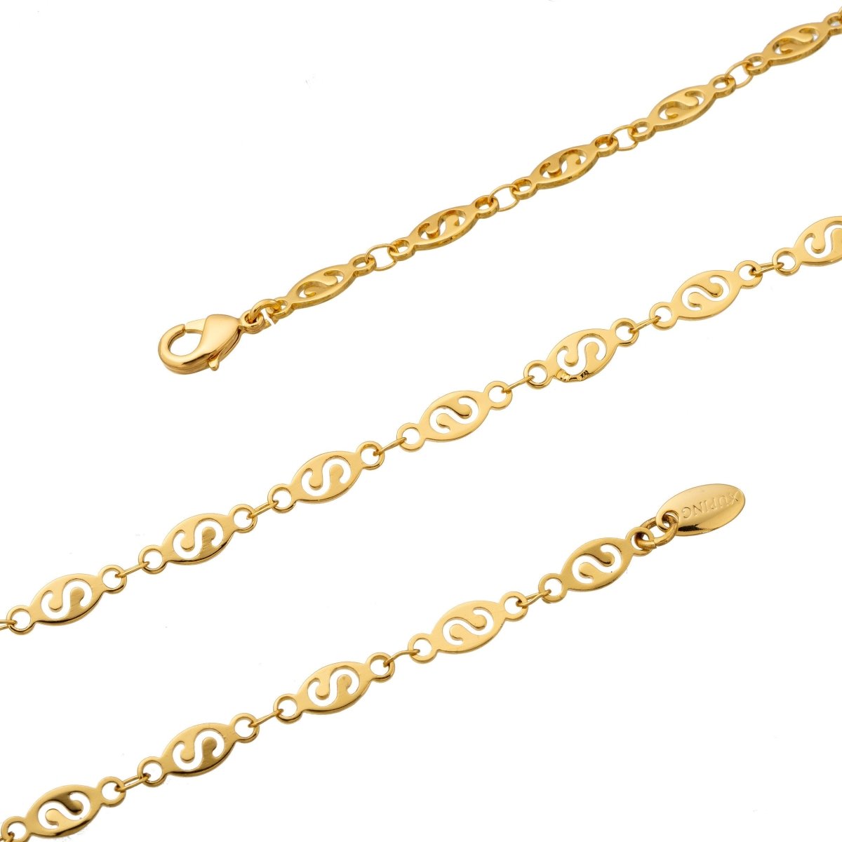 24K Gold Filled Necklace, 17.5 inch Layering Designed Chain Necklace, 5mm Designed Necklace w/ Lobster Clasps | CN-171  Clearance Pricing