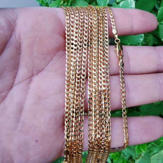 24K Gold Filled Necklace - Curb Linked Necklace - Gold Curb Chain Layering Necklace 17.5" 2.5 mm ready to wear chain | CN-819  Clearance Pricing