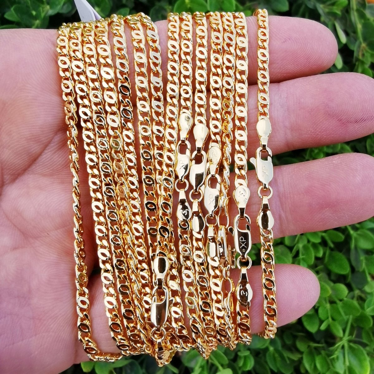 24K Gold Filled Necklace - Curb Scroll Snail Necklace - Gold Snail Chain Layering Necklace 3.0 mm 19.8 inch ready to wear chain w/ Lobster Clasps | CN-874  Clearance Pricing