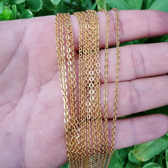 24K Gold Filled Necklace, Dainty Gold Rolo Link Chain, Layering Necklace 2mm 19.6 Inches Ready To Wear, Rolo Finished Necklace w/ Spring Ring | CN-939  Clearance Pricing