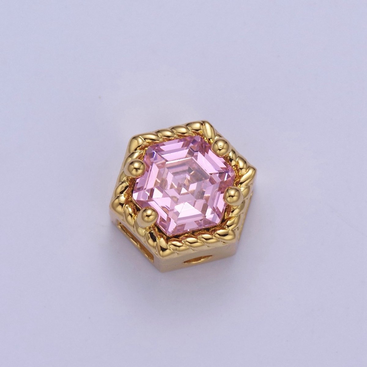 24K Gold Filled Octagon Bead Spacer CZ Micro Pave Geometric Bead Connector Charm Bracelet Necklace for DIY Jewelry Making Supply B-340 - B-341