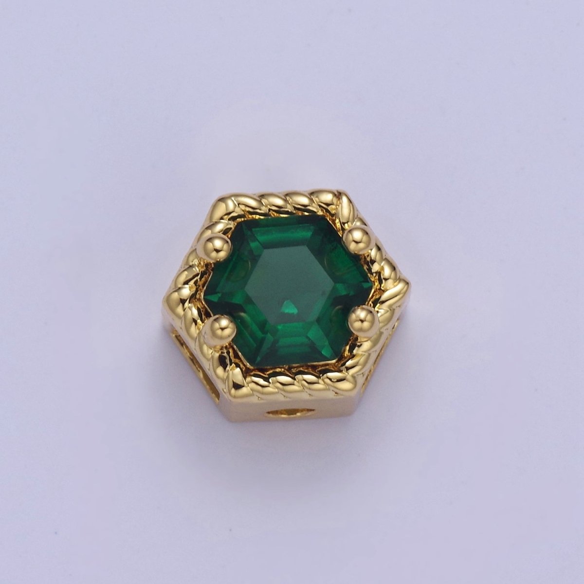 24K Gold Filled Octagon Bead Spacer CZ Micro Pave Geometric Bead Connector Charm Bracelet Necklace for DIY Jewelry Making Supply B-340 - B-341
