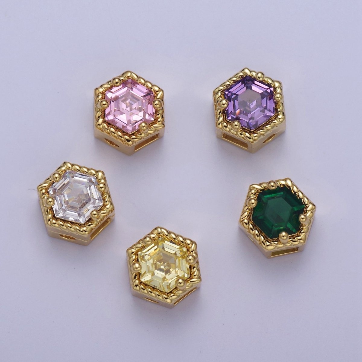 24K Gold Filled Octagon Bead Spacer CZ Micro Pave Geometric Bead Connector Charm Bracelet Necklace for DIY Jewelry Making Supply B-340 - B-341