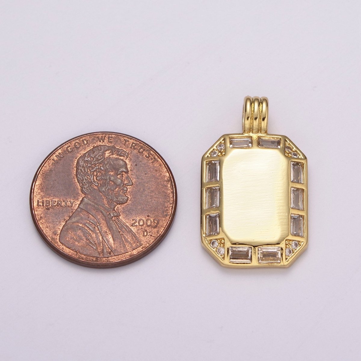 24K gold filled Octagon pendant necklace, Dainty tag, rectangular Baguette Cz Charm for Layer Necklace Supply N-1451