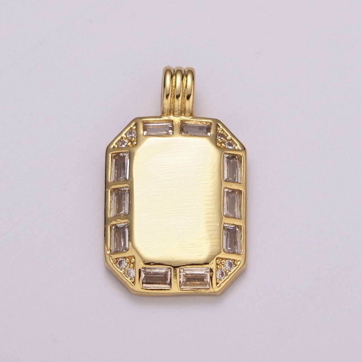 24K gold filled Octagon pendant necklace, Dainty tag, rectangular Baguette Cz Charm for Layer Necklace Supply N-1451