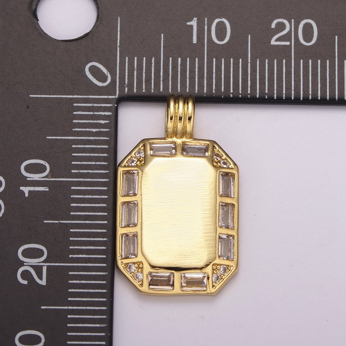 24K gold filled Octagon pendant necklace, Dainty tag, rectangular Baguette Cz Charm for Layer Necklace Supply N-1451