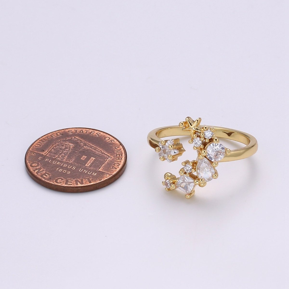 24k Gold Filled One Size Fits All Adjustable Moon Ring With Micro CZ Stones For Jewelry Making Supplies Celestial Jewelry R328