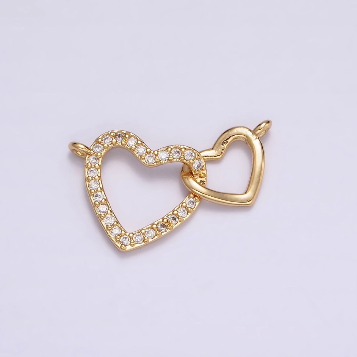 24K Gold Filled Open Double Heart Micro Paved CZ Connector | Y-758