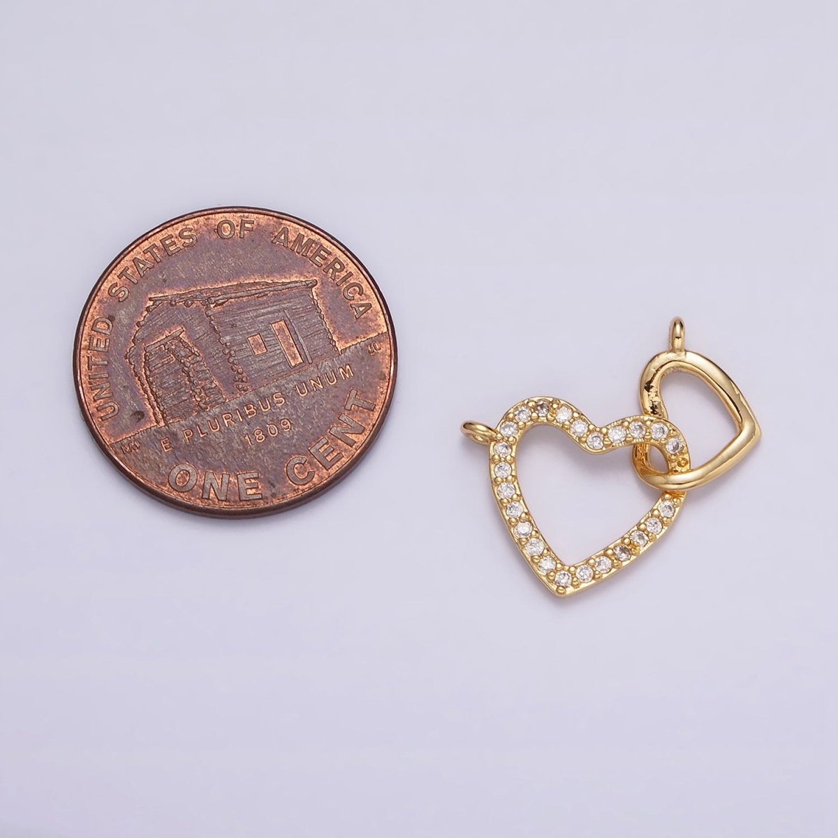 24K Gold Filled Open Double Heart Micro Paved CZ Connector | Y-758