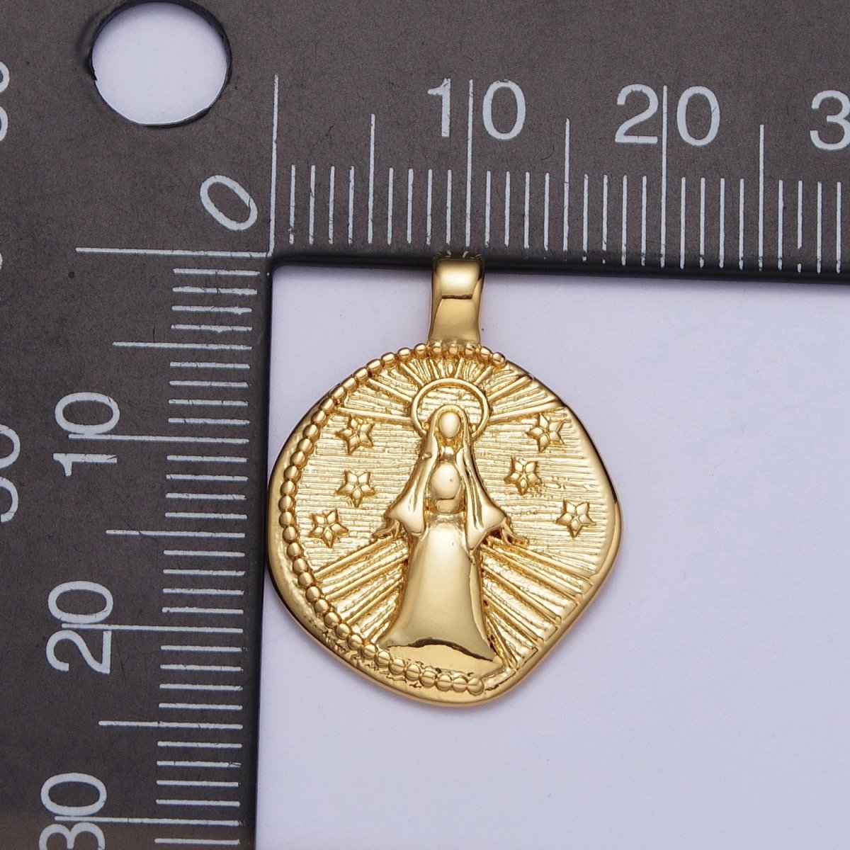 24K Gold Filled Our Lady Guadalupe on Starry Night, Religious Virgin Mary Round Pendant For Necklace Making | X-488