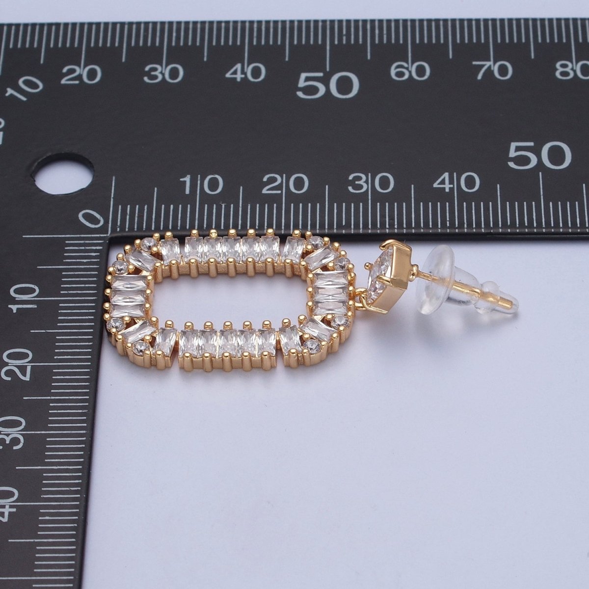24K Gold Filled Oval Baguette Zirconia Drop & Dangle Stud Earrings P-316