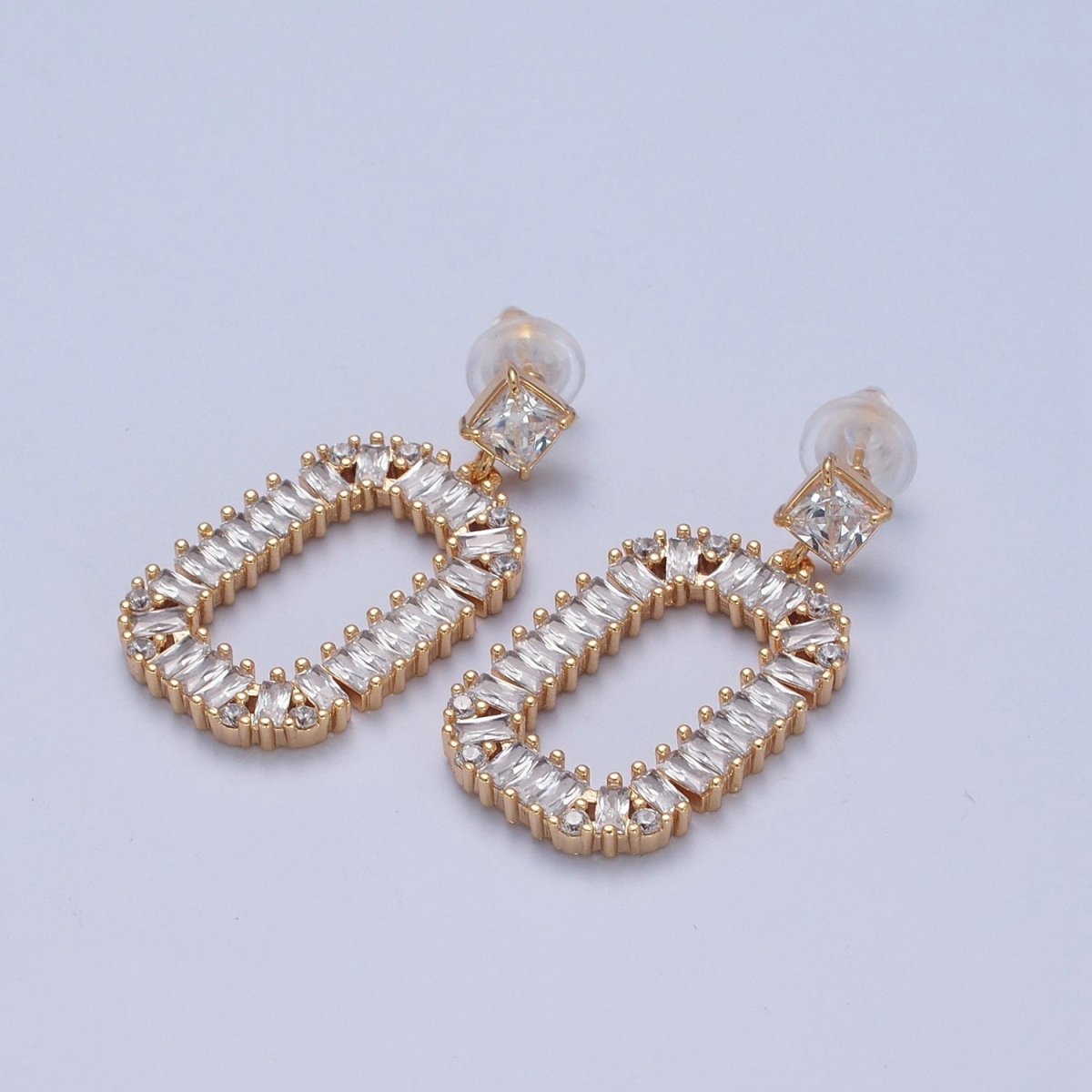 24K Gold Filled Oval Baguette Zirconia Drop & Dangle Stud Earrings P-316