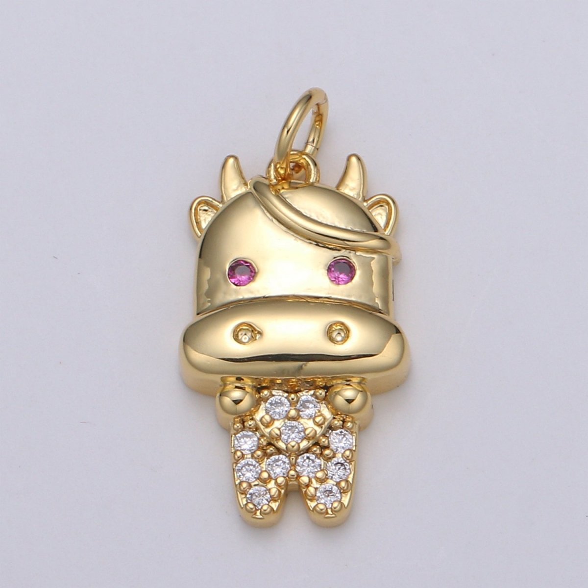 24K Gold Filled Ox Charm Gold Cartoon Style Ox Charm Chinese Zodiac 2021 New Year Animal Charm Kawaii Jewelry for Necklace Bracelet,E-078
