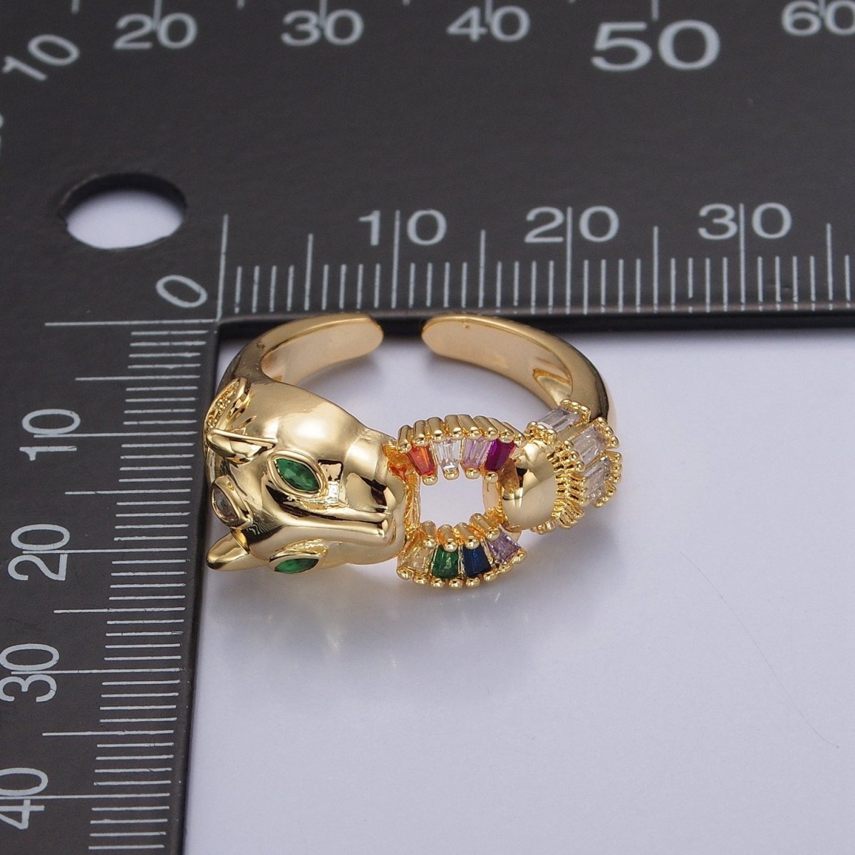 24K Gold Filled Panther Ring with Multicolor Cubic Zirconia O-791
