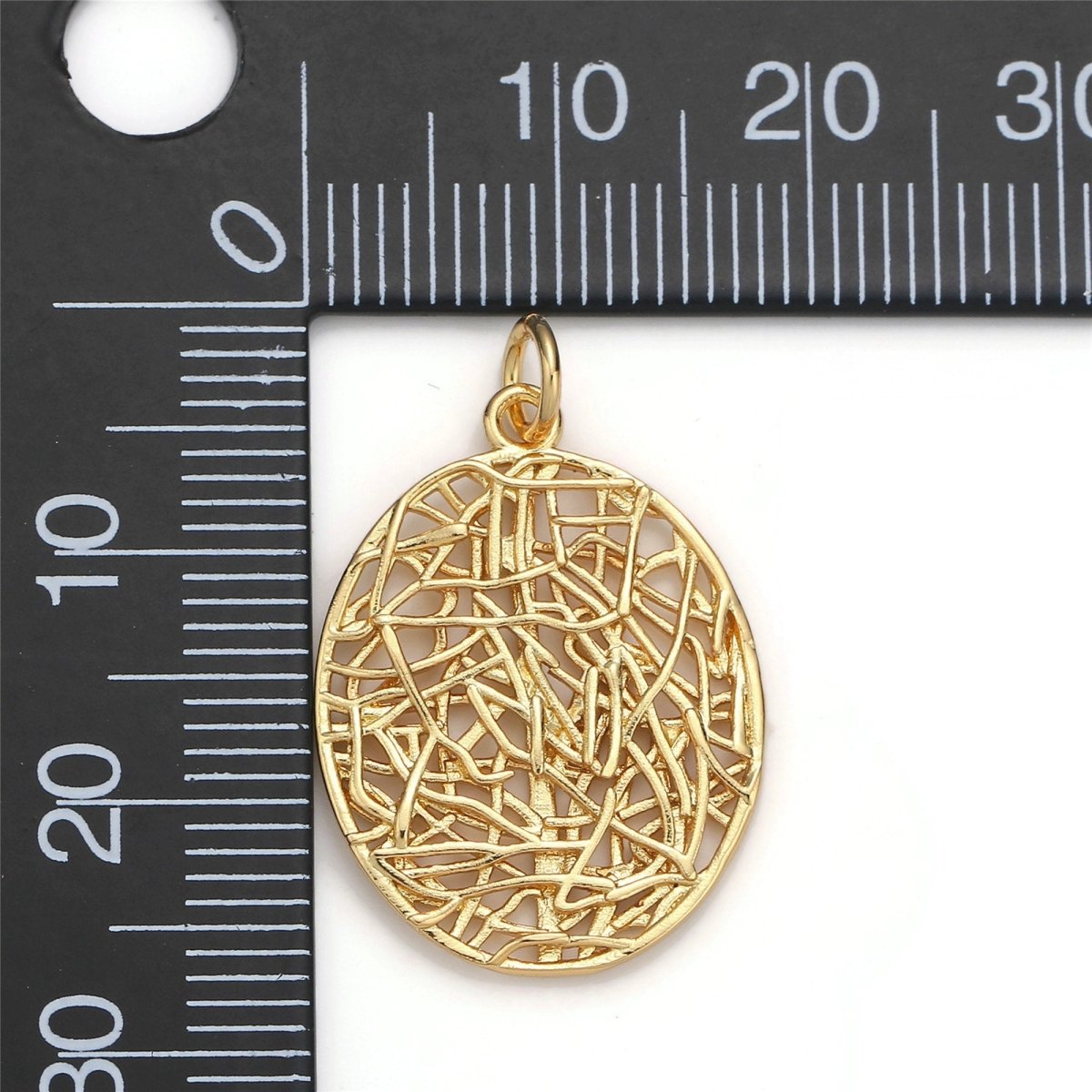 24k Gold Filled Patterned Oval Charm, Branch Paisley Pendant Charm, Gold Filled Charm, For DIY Jewelry, Gold Color D-057