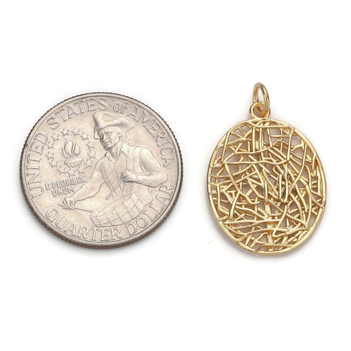 24k Gold Filled Patterned Oval Charm, Branch Paisley Pendant Charm, Gold Filled Charm, For DIY Jewelry, Gold Color D-057