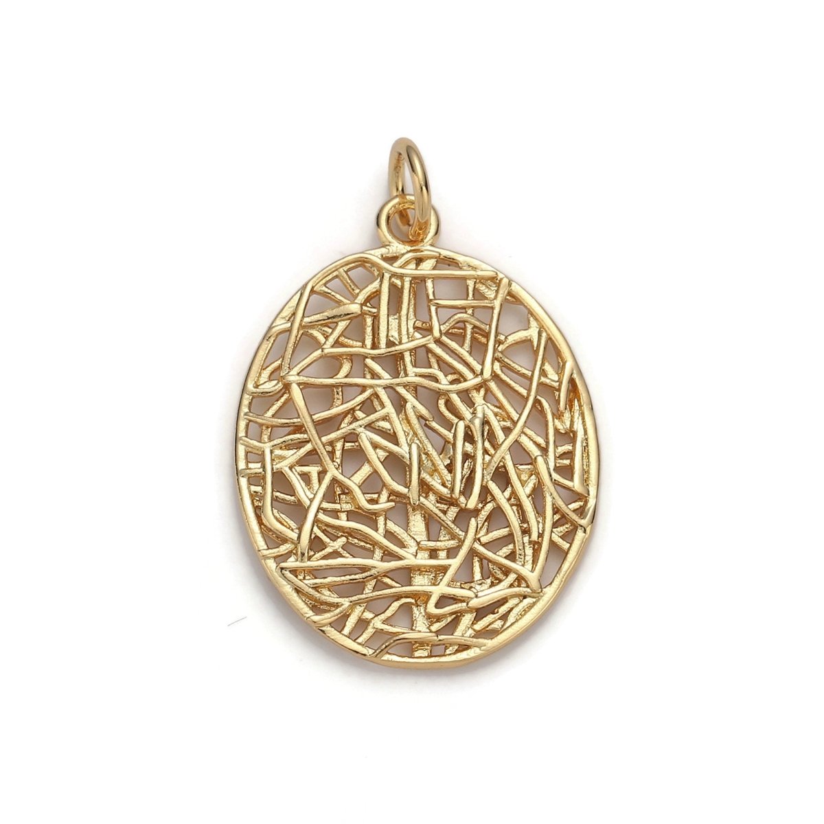 24k Gold Filled Patterned Oval Charm, Branch Paisley Pendant Charm, Gold Filled Charm, For DIY Jewelry, Gold Color D-057