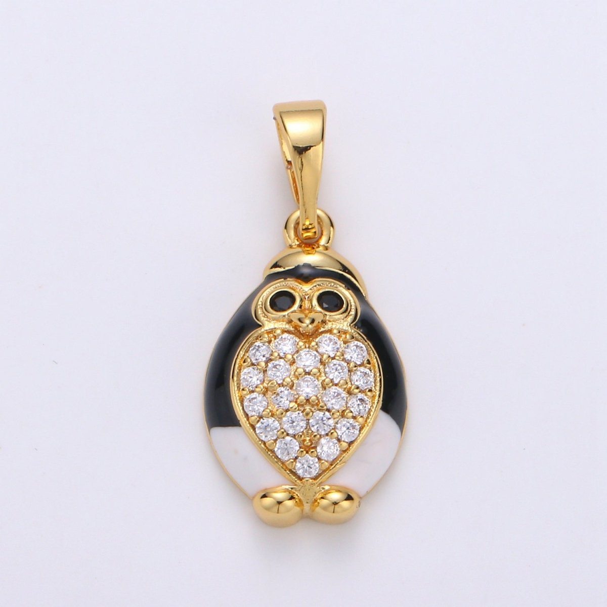 24K Gold Filled Penguin Charm Pendant Enamel Animal Charm Gold Penguin Pendant | Winter Wonderland Artic Snow Charm Jewelry J-074