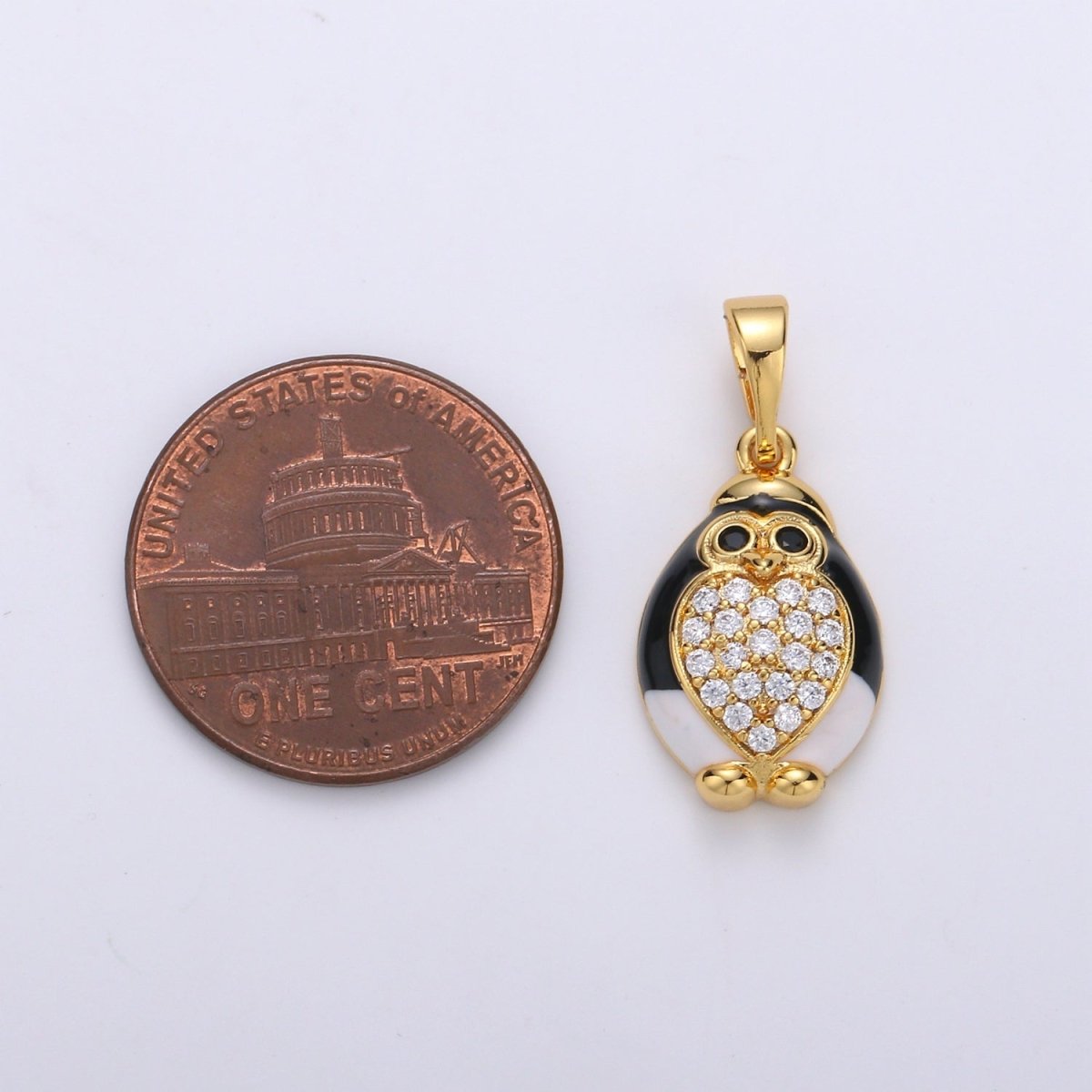 24K Gold Filled Penguin Charm Pendant Enamel Animal Charm Gold Penguin Pendant | Winter Wonderland Artic Snow Charm Jewelry J-074