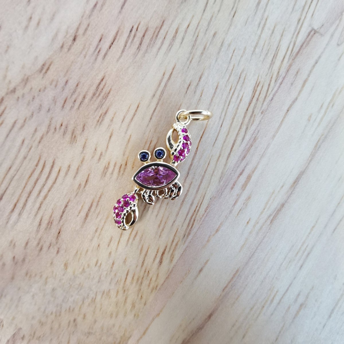 24K Gold Filled Pink Crab Micro Pave CZ Charms, Cute Dainty Ocean Sea Cubic Zirconia Charm Bracelet Earring Necklace for Jewelry Making D-498