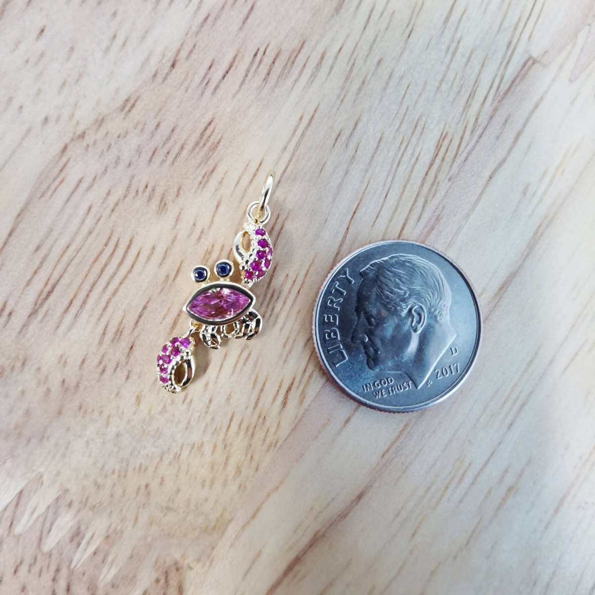 24K Gold Filled Pink Crab Micro Pave CZ Charms, Cute Dainty Ocean Sea Cubic Zirconia Charm Bracelet Earring Necklace for Jewelry Making D-498