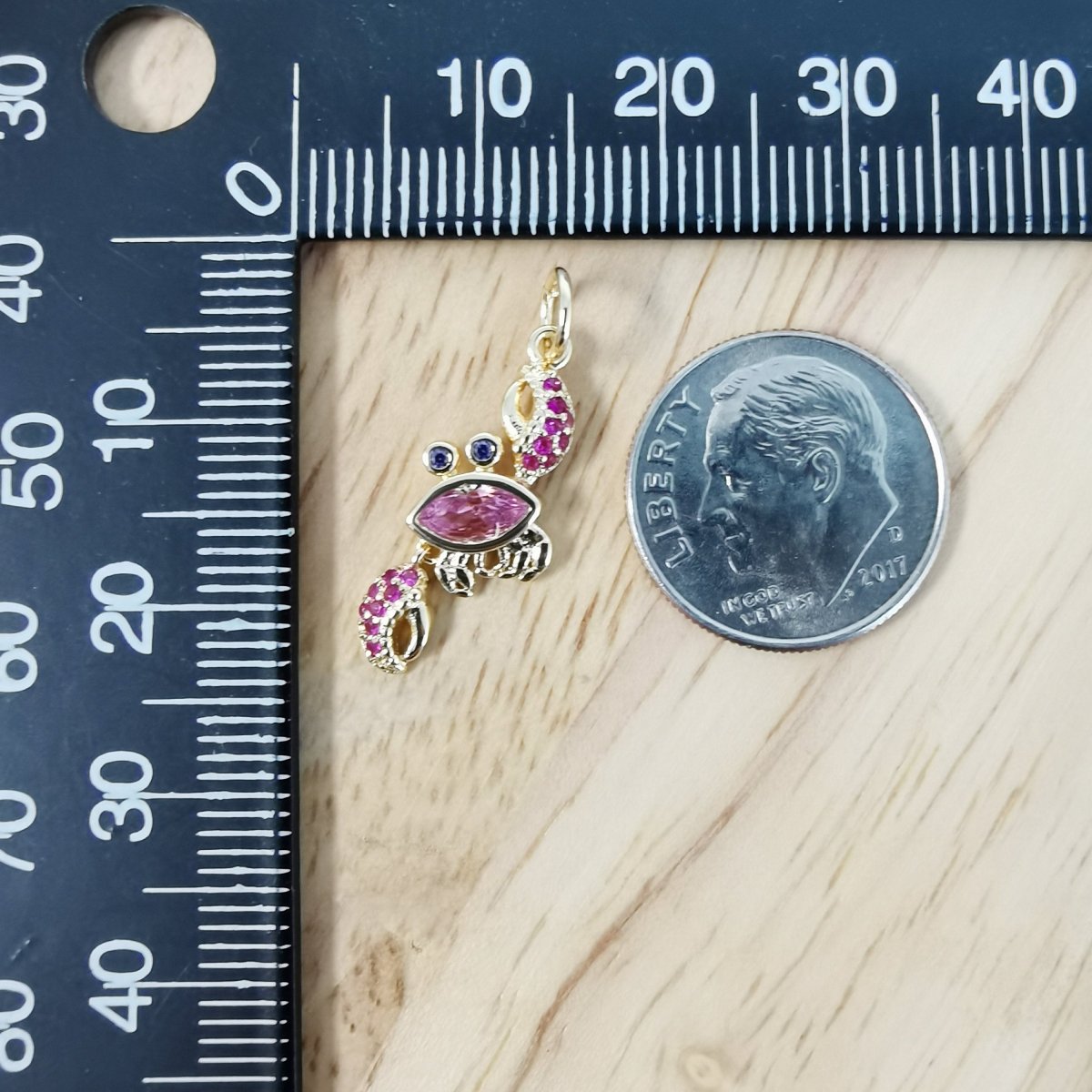 24K Gold Filled Pink Crab Micro Pave CZ Charms, Cute Dainty Ocean Sea Cubic Zirconia Charm Bracelet Earring Necklace for Jewelry Making D-498