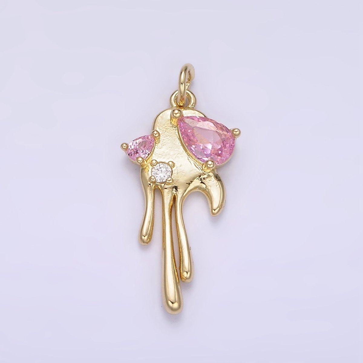 24K Gold Filled Pink CZ Teardrop Molten Drip Charm | AG362