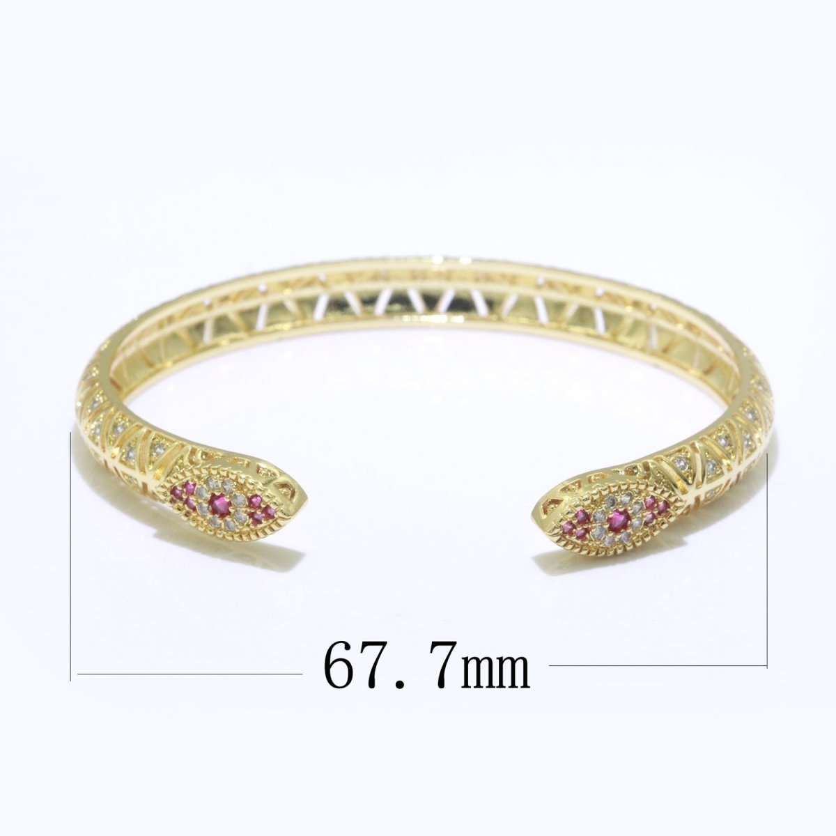 24K Gold Filled Pink Evil Eye Hamsa Bracelet Open Hamsa Hand Bracelet Open Bangle Luxury Cuff Bangle | WA-143 Clearance Pricing