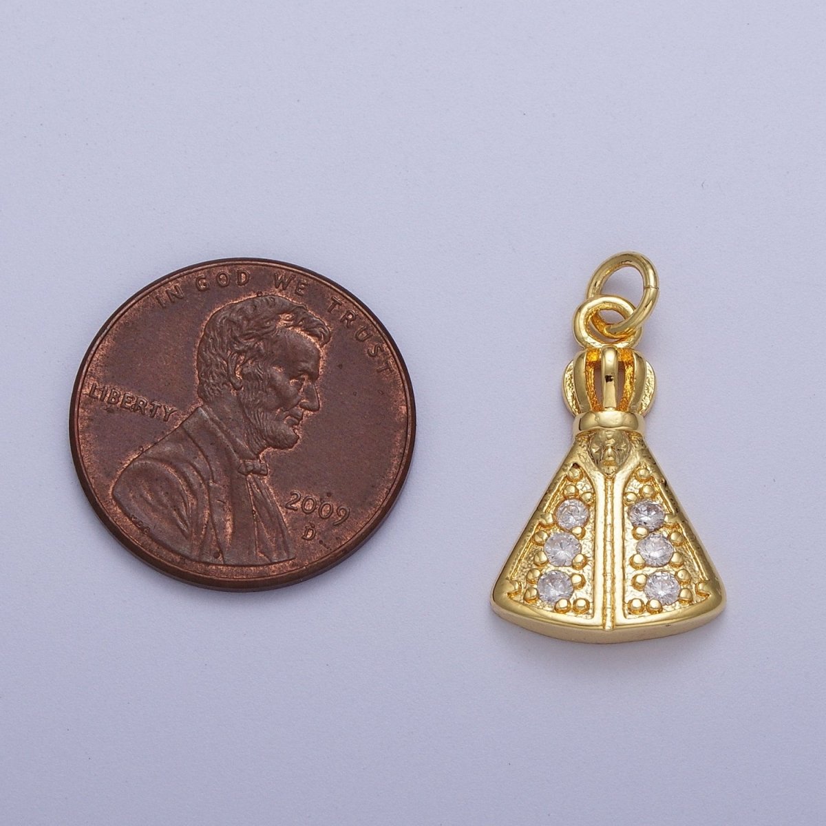 24K Gold Filled Nossa Senhora Aparecida Micro Paved CZ Catholic Cape Religious Charm | C-893