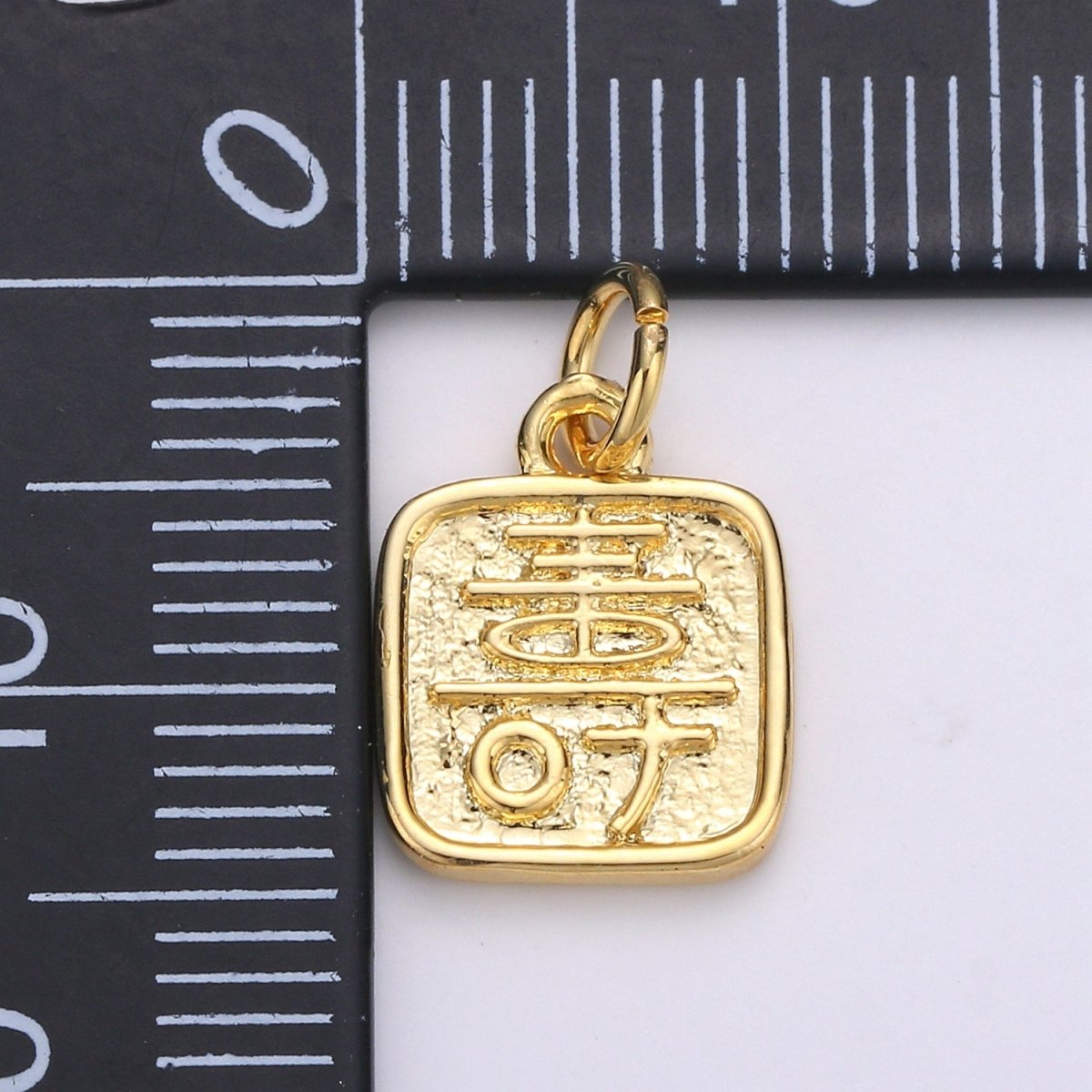 24K Gold Filled Protection Charm Longevity Shou Chinese Character Charm E-013
