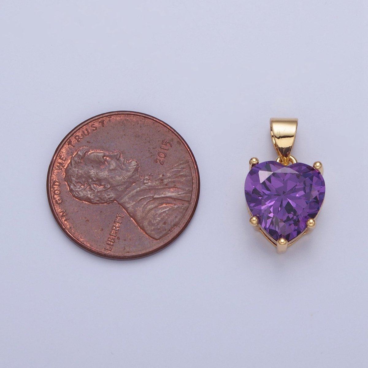 24K Gold Filled Purple Amethyst Heart Cubic Zirconia CZ Pendant H-216