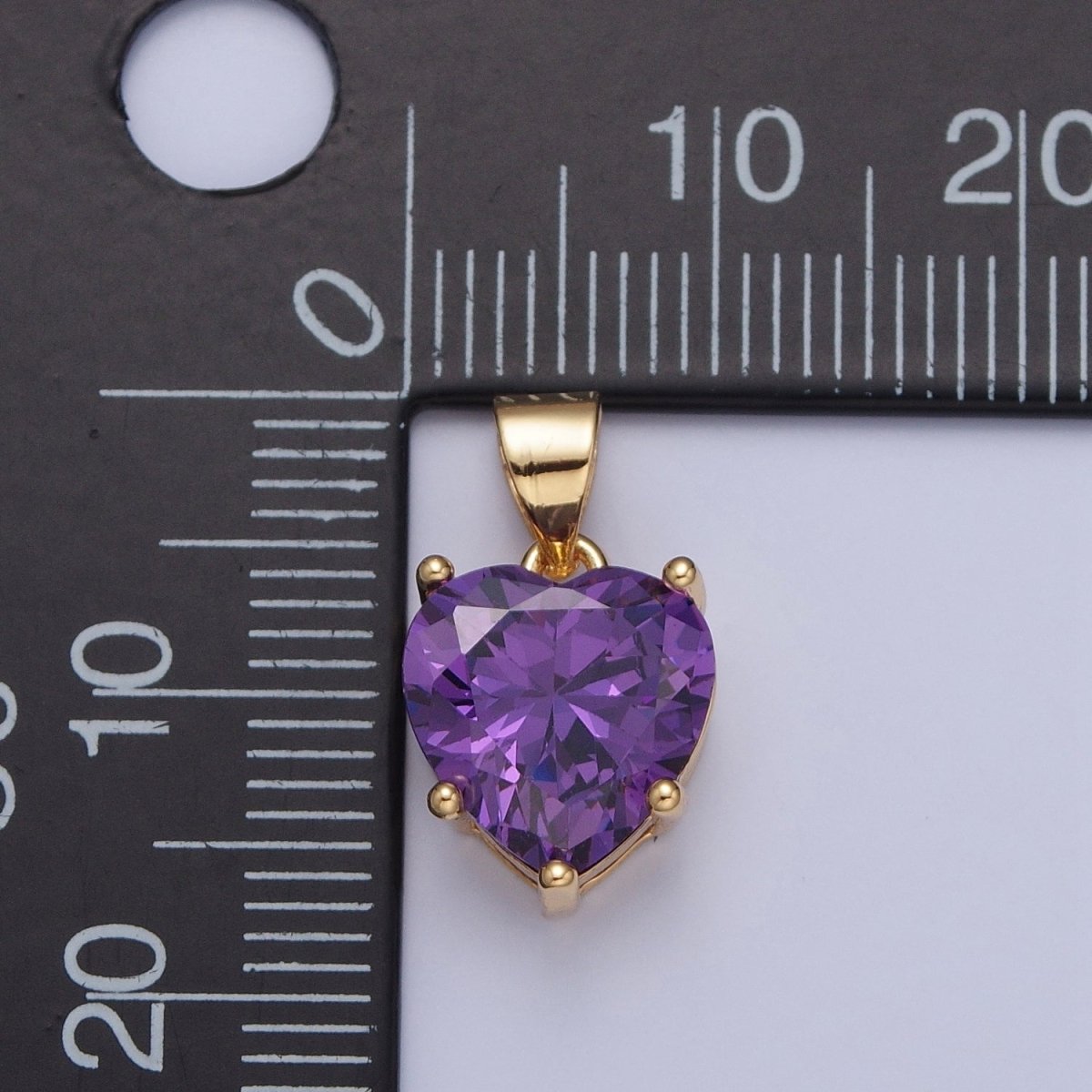 24K Gold Filled Purple Amethyst Heart Cubic Zirconia CZ Pendant H-216