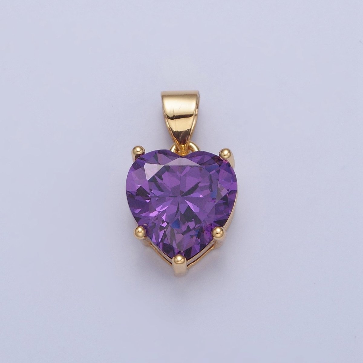 24K Gold Filled Purple Amethyst Heart Cubic Zirconia CZ Pendant H-216
