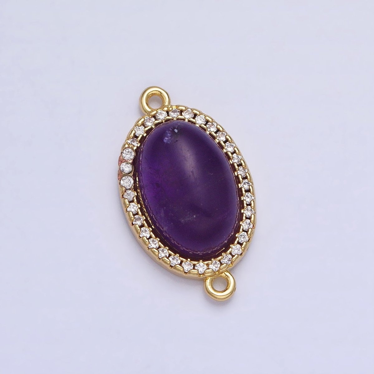 24K Gold Filled Purple Amethyst Natural Gemstone Micro Paved CZ Oval Connector | Y-795