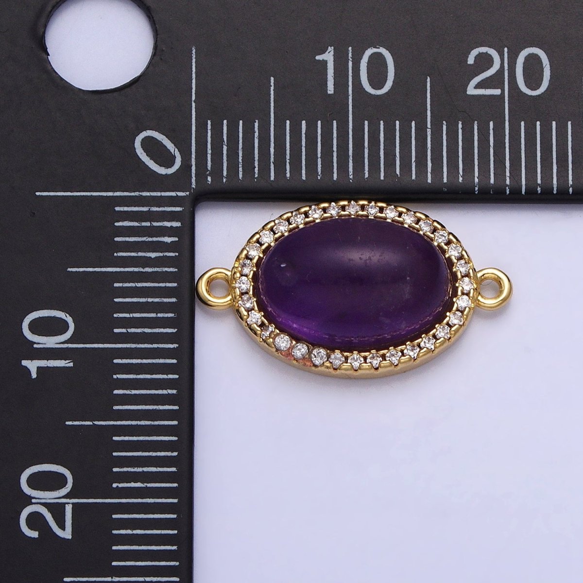 24K Gold Filled Purple Amethyst Natural Gemstone Micro Paved CZ Oval Connector | Y-795